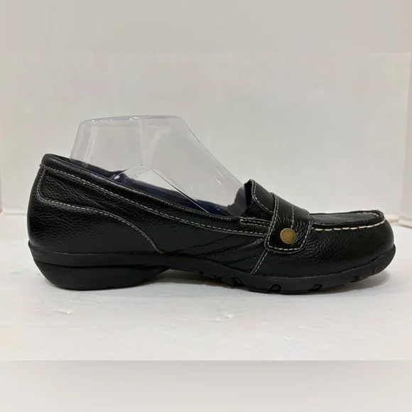 Skechers black leather relaxed fit memory foam slip-on loafers shoes size 8 - Picture 6 of 10